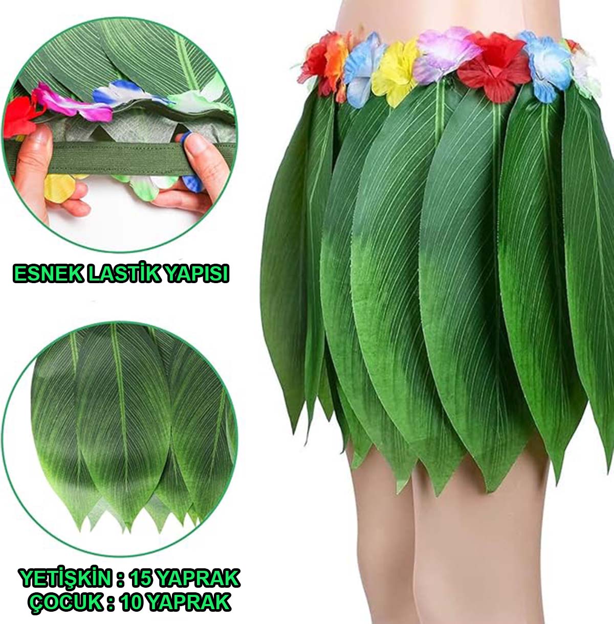 Tropikal Esintili Hawaii Yapraklı Parti Eteği Yetişkin Boy (5563) #2