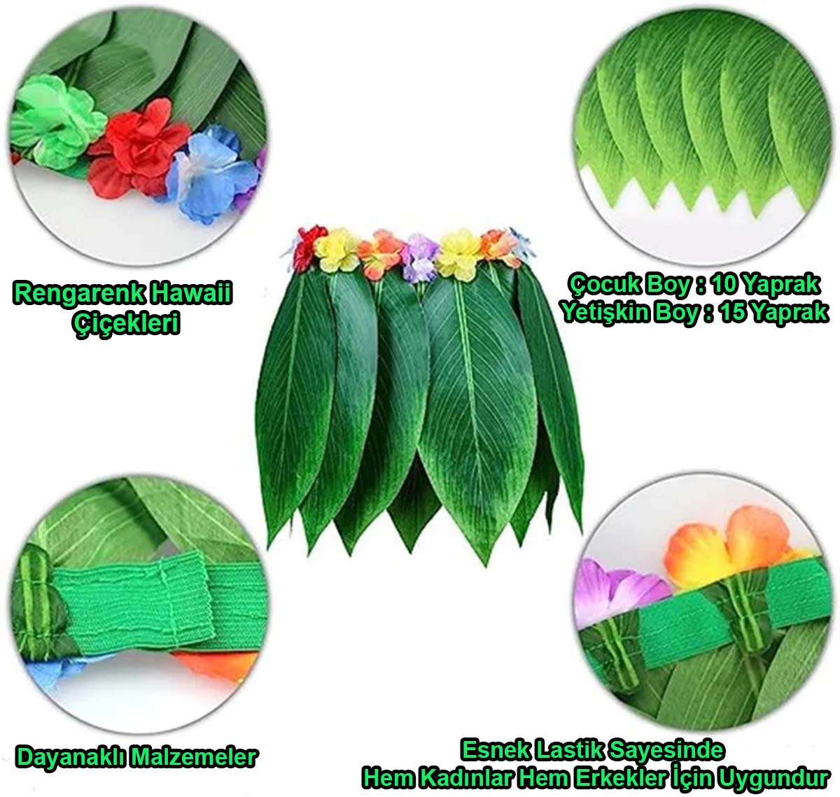 Tropikal Esintili Hawaii Yapraklı Parti Eteği Yetişkin Boy (5563) #5