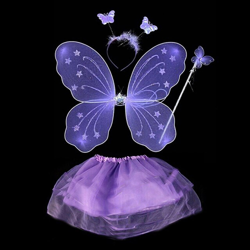 Lila Mor Kelebek Kostümü - Lila Mor Kelebek Kostüm Aksesuar Seti 4 Parça (5563)
