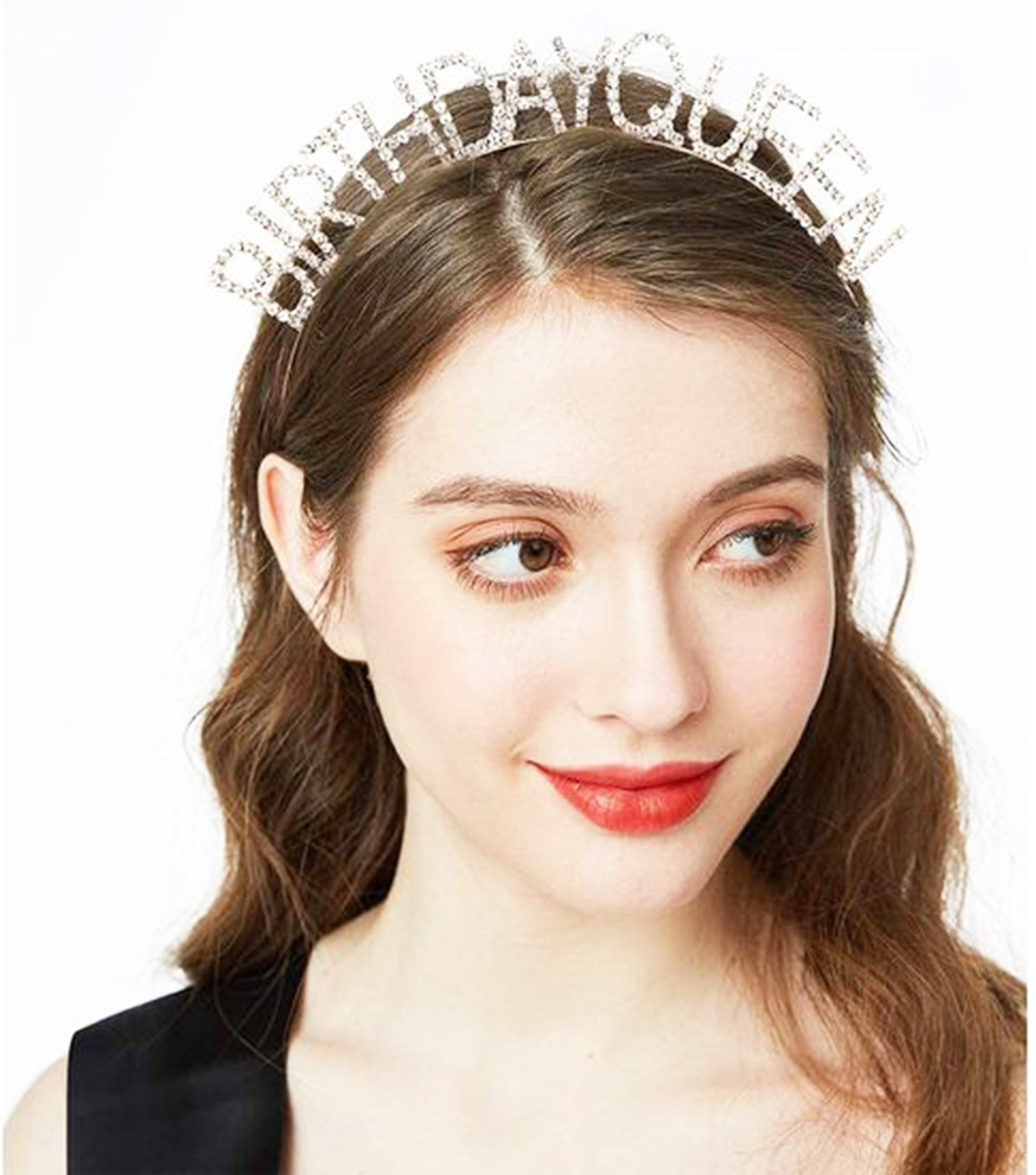 Gümüş Renk Kristal Taşlı Parlak Birthday Queen Yazılı Kraliçe Taç 16x17 cm (5563) #5