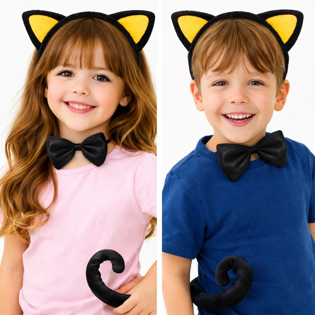 Sarı Kulaklı Kedi Kostüm Seti – Taç Papyon Kuyruk 3 Parça (5563) #2