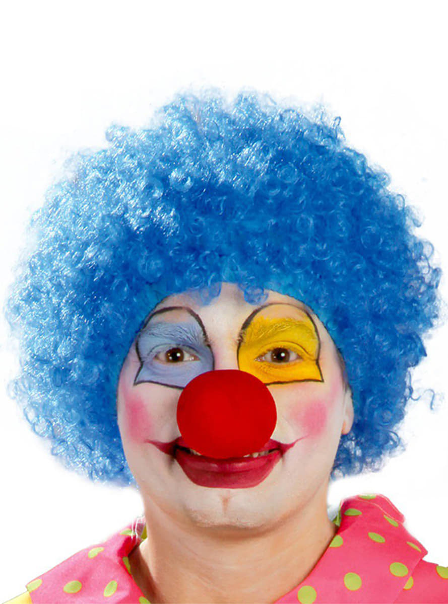 Blue Curly Afro Bonus Wig with Red Nose Set (5563)