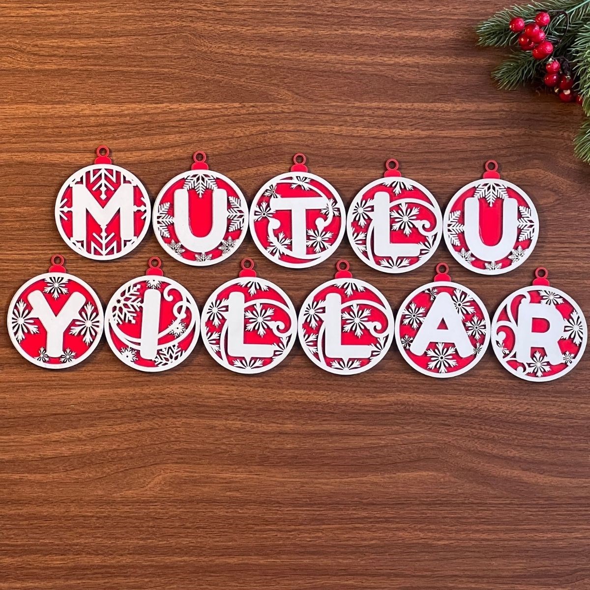 11-Letter Red White Rope Happy New Year Wooden Christmas Tre