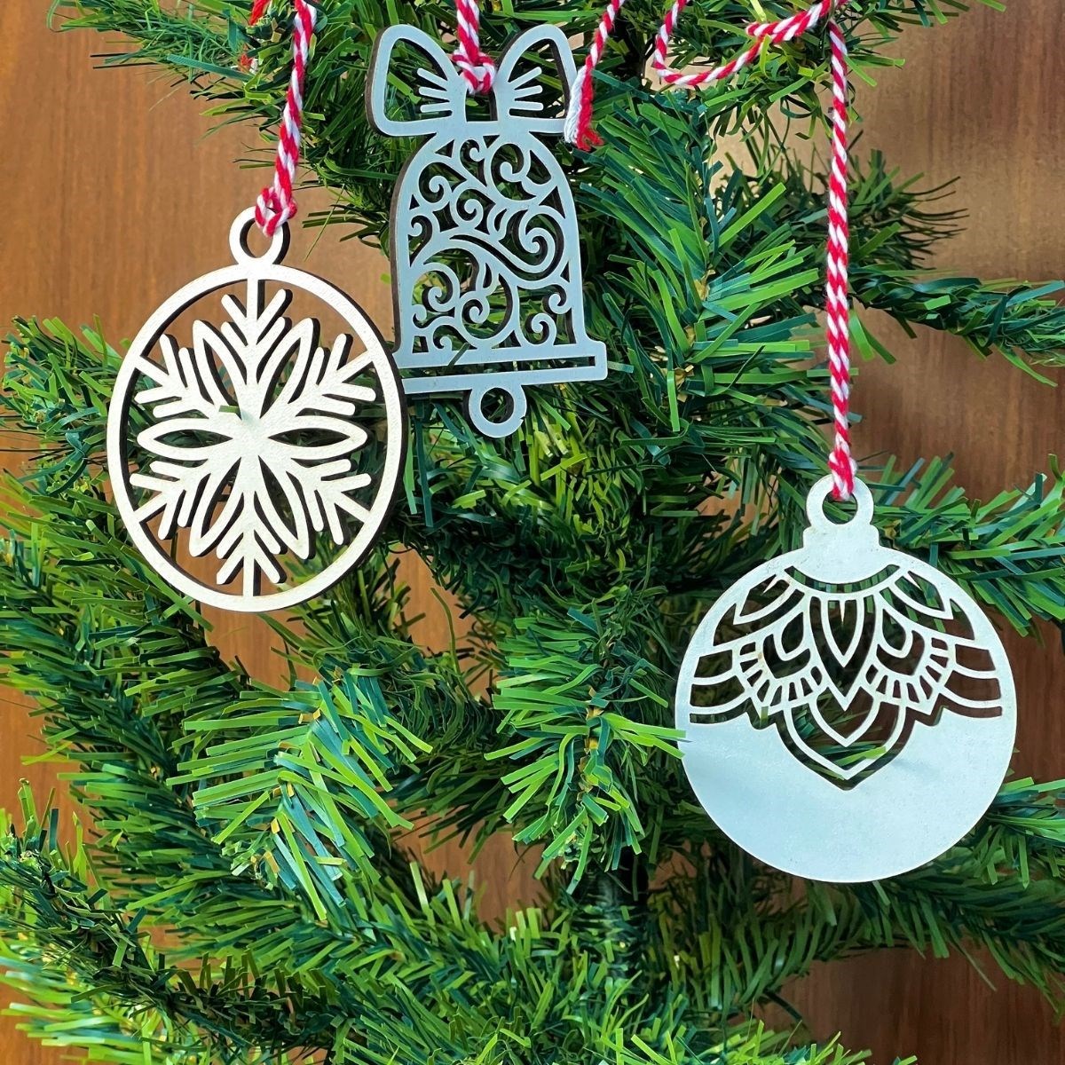 10-Piece Red White Twine Mixed Wooden Christmas Tree Ornaments (5563) #2