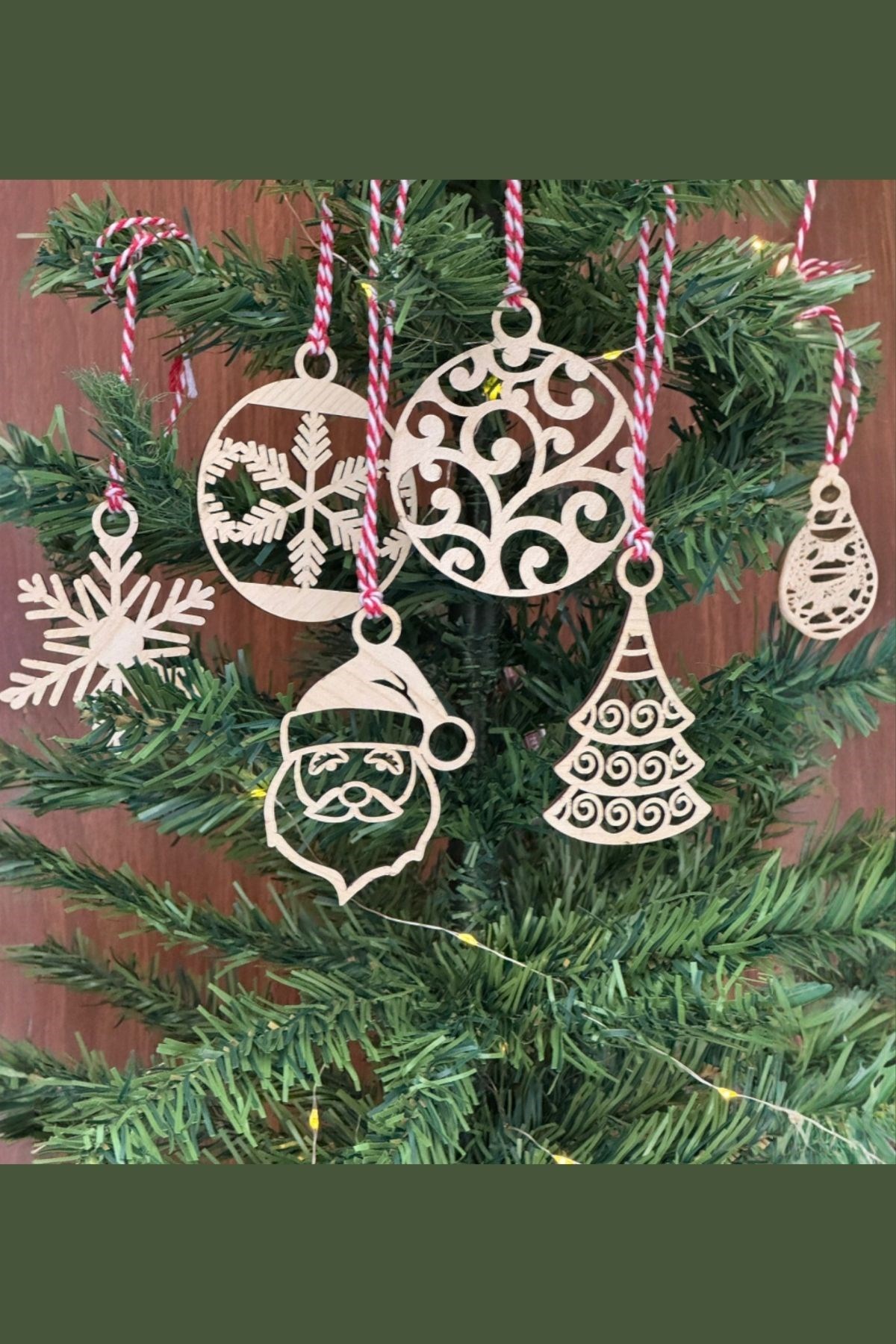 6-teilige rote weiße Schnur Weihnachtsmann Schneeflocken Holz #2