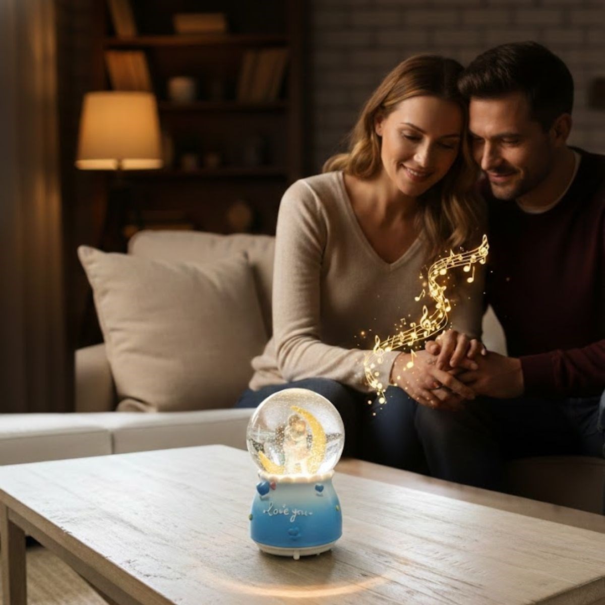 Pilli Işıklı Müzikli Kar Küresi–Hilal Ay Figürlü Romantik Masaüstü Biblo, LED Aydınlatmalı Dekoratif Hediyelik Kar Küresi (5563) #2