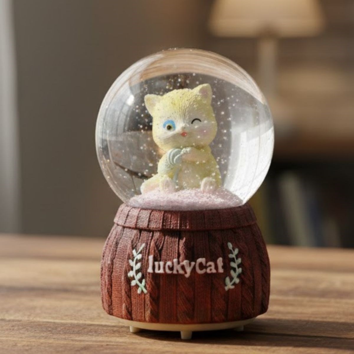 Pilli Işıklı Müzikli Kar Küresi–Şanslı Kedi Figürlü Eğlencel