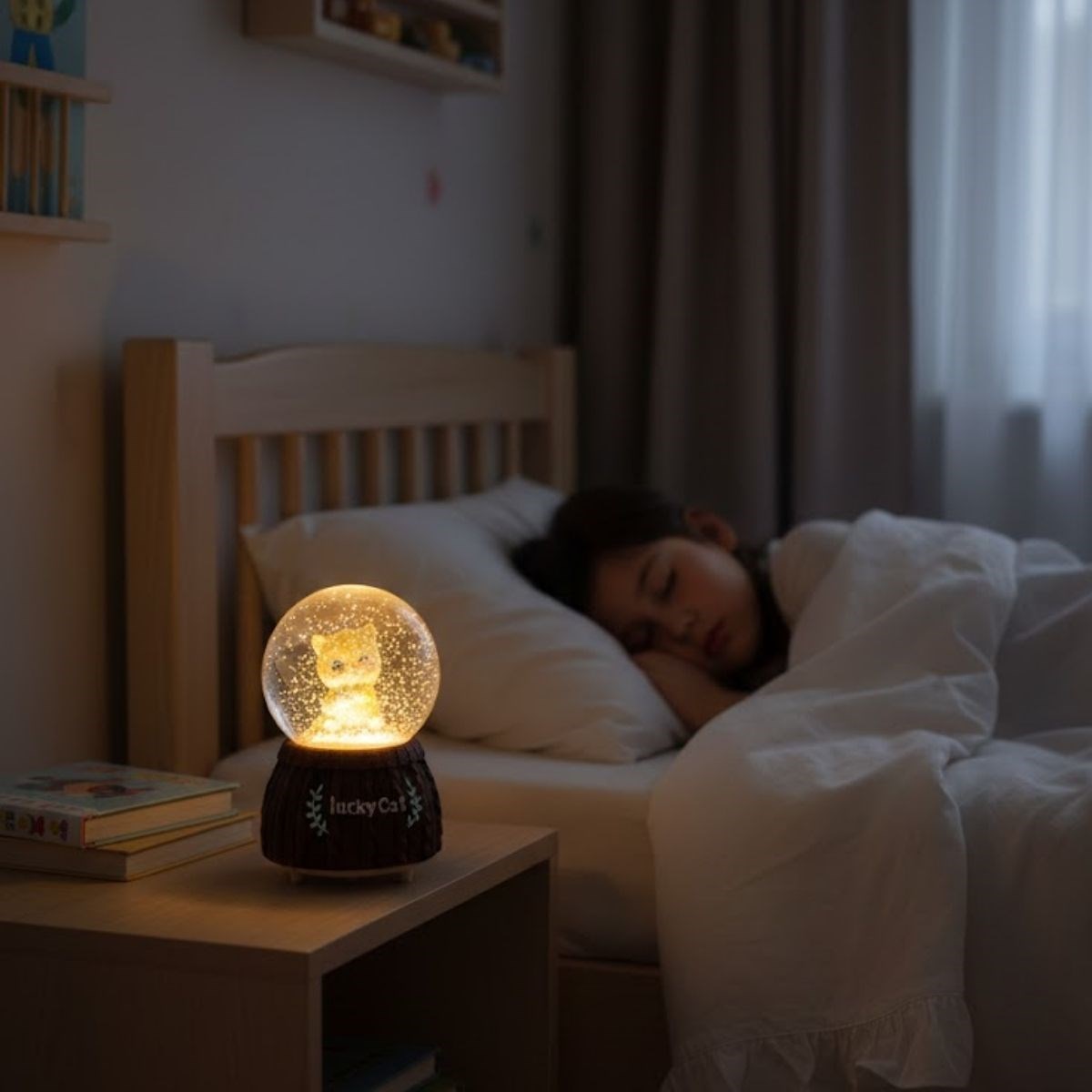 Battery-Powered LED Musical Snow Globe - Lucky Cat Desk Decor #3