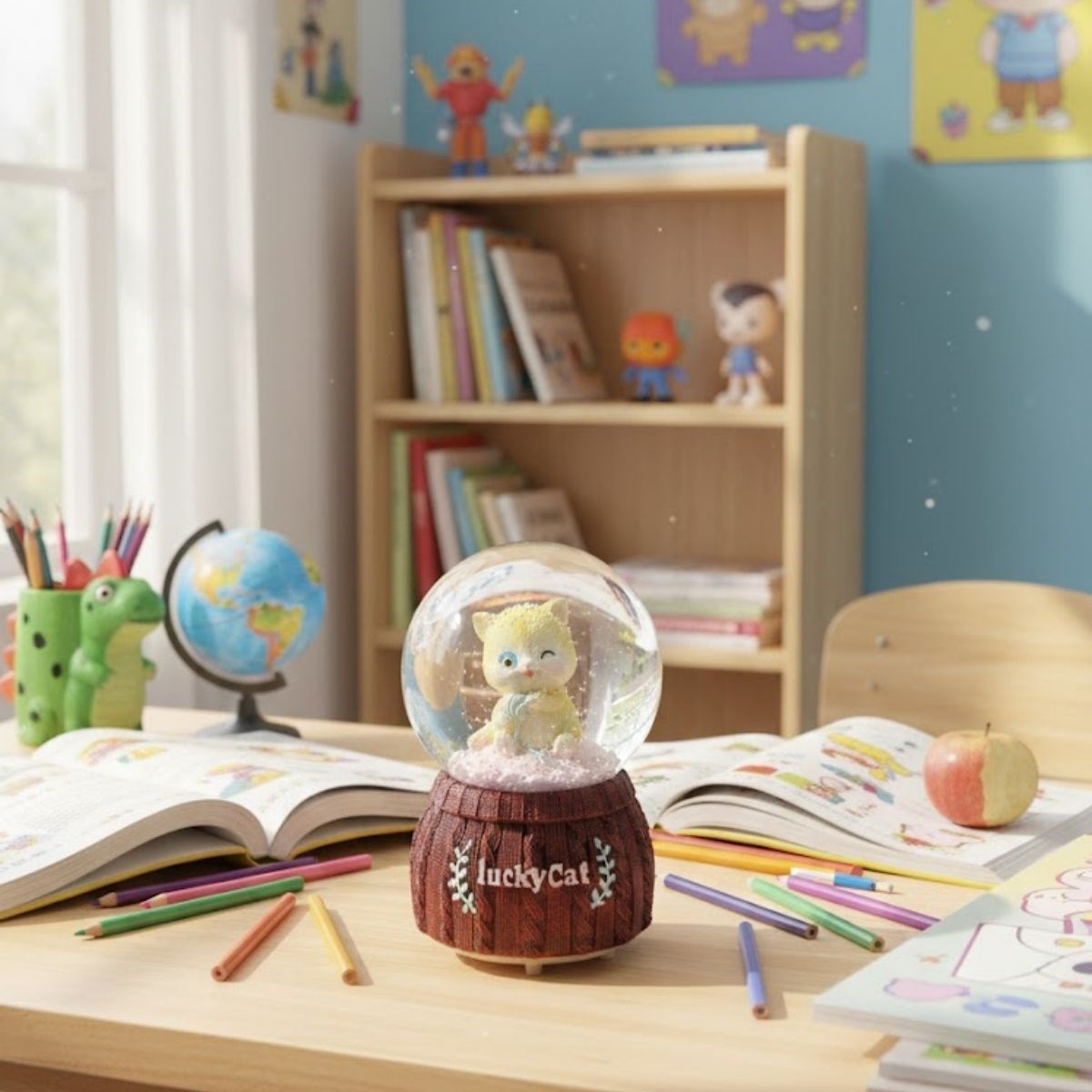 Battery-Powered LED Musical Snow Globe - Lucky Cat Desk Decor #4