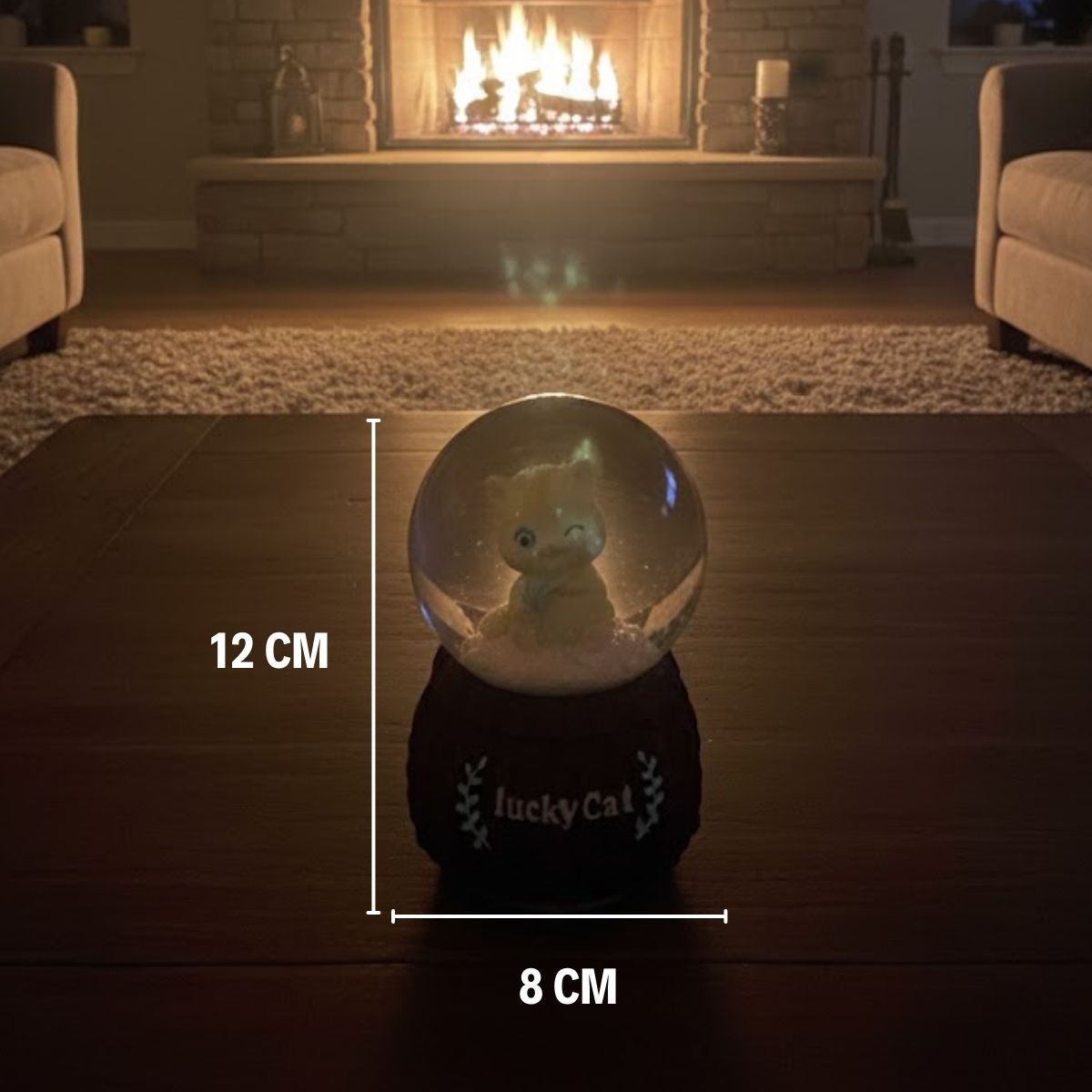 Battery-Powered LED Musical Snow Globe - Lucky Cat Desk Decor #5