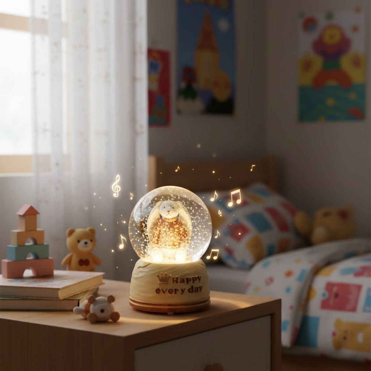 Batteriebetriebene LED Schneeglobe mit Musik – Süßes Bärchen #3