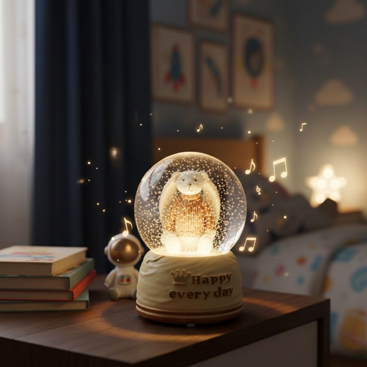 Batteriebetriebene LED Schneeglobe mit Musik – Süßes Bärchen #5