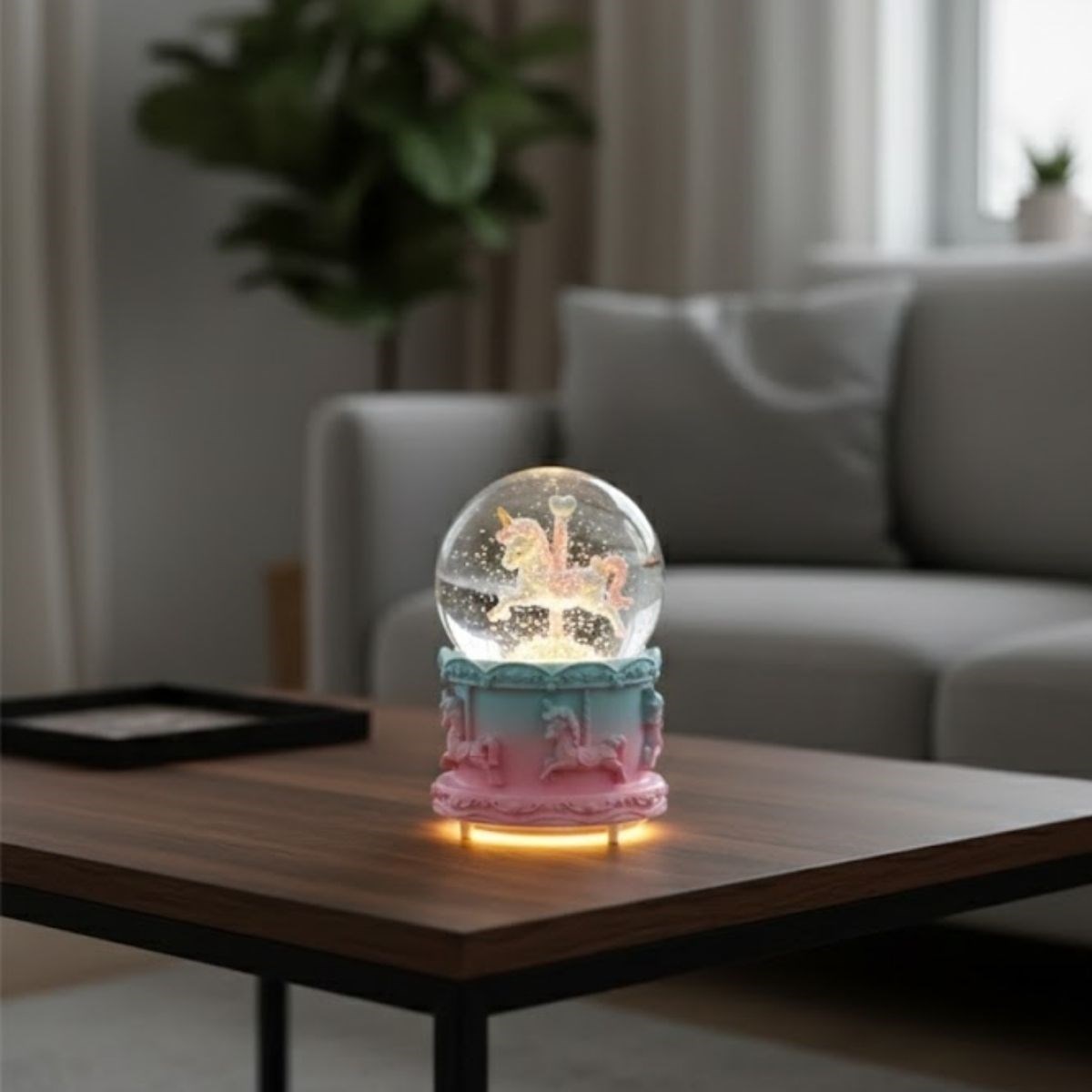 Battery-Powered Light-Up Music Snow Globe with Horse Figure #2