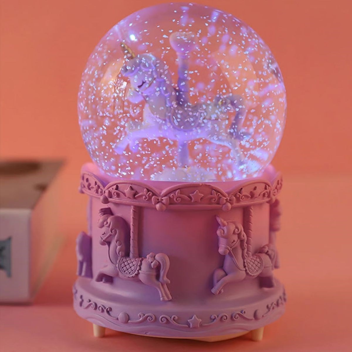 Battery-Powered Light-Up Music Snow Globe with Horse Figure #3