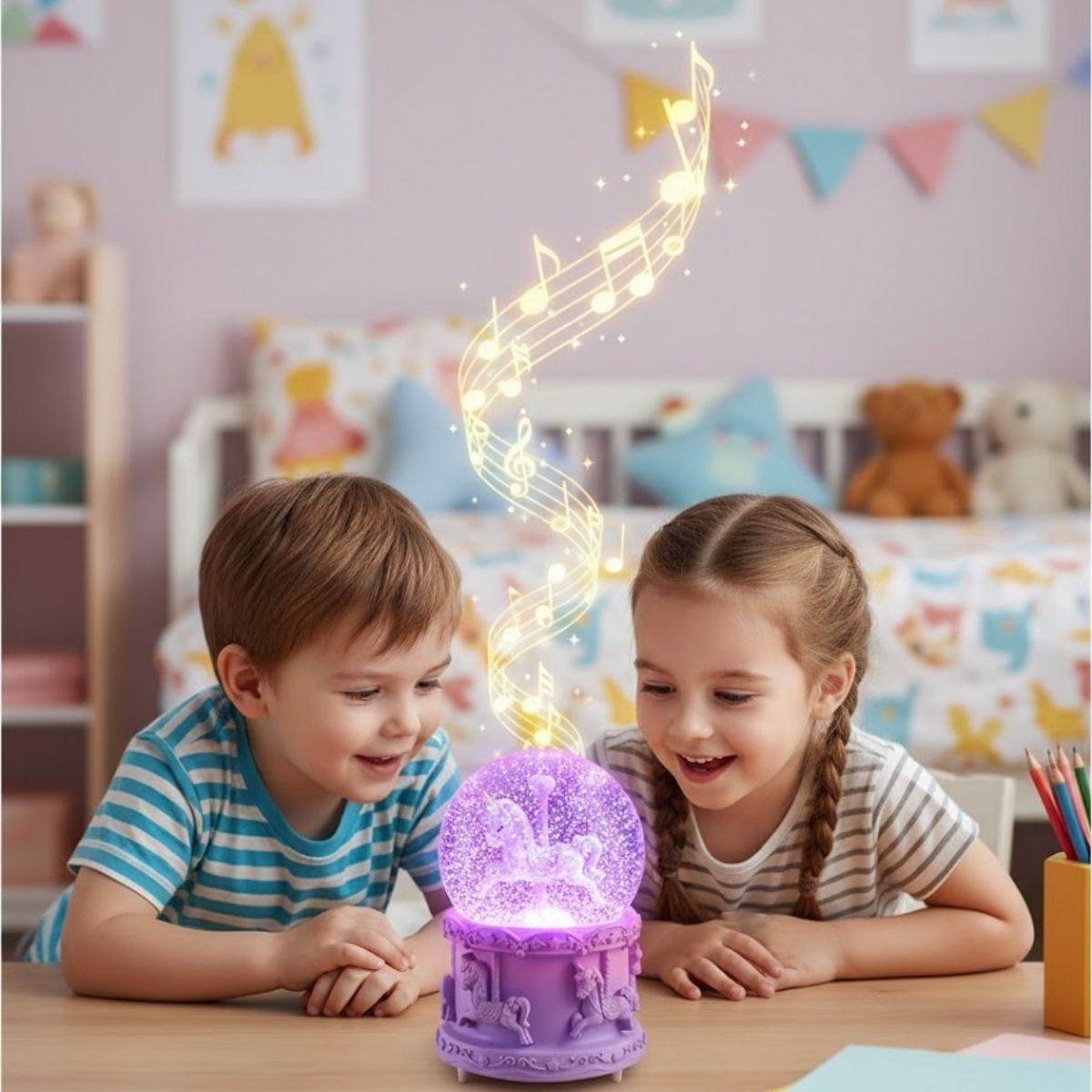 Battery-Powered Light-Up Music Snow Globe with Horse Figure #4