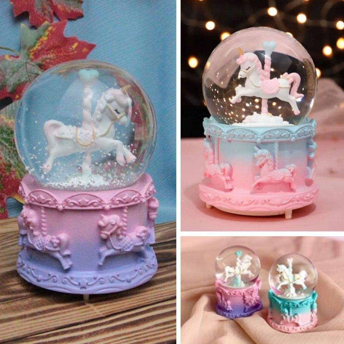 Battery-Powered Light-Up Music Snow Globe with Horse Figure #5