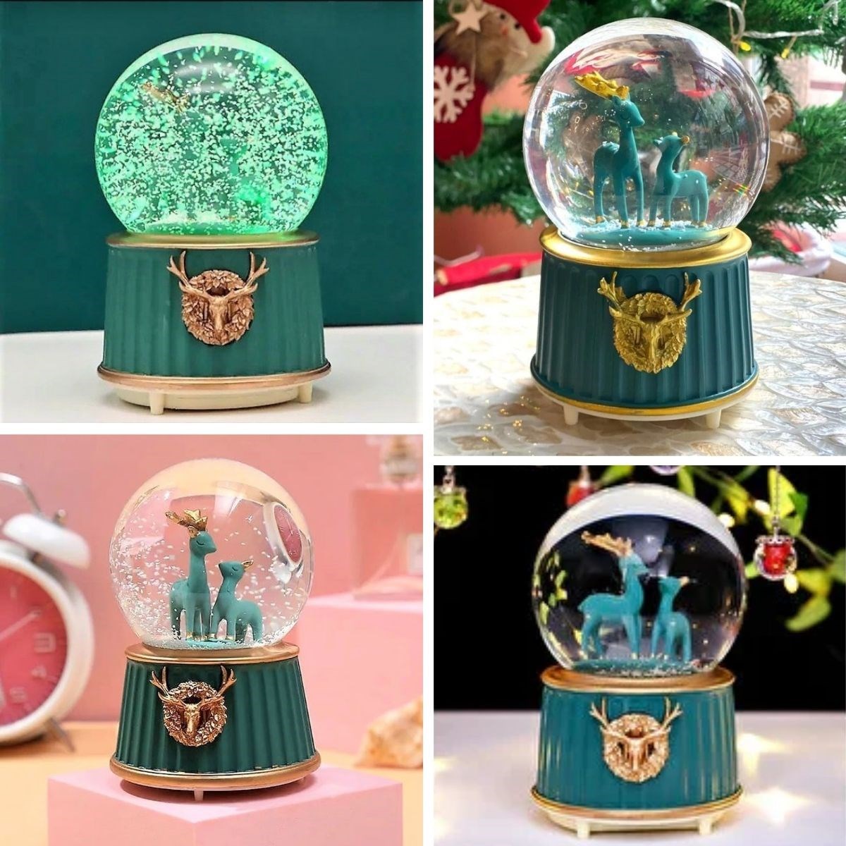 Battery-Powered LED Music Snow Globe with Two Reindeer #2