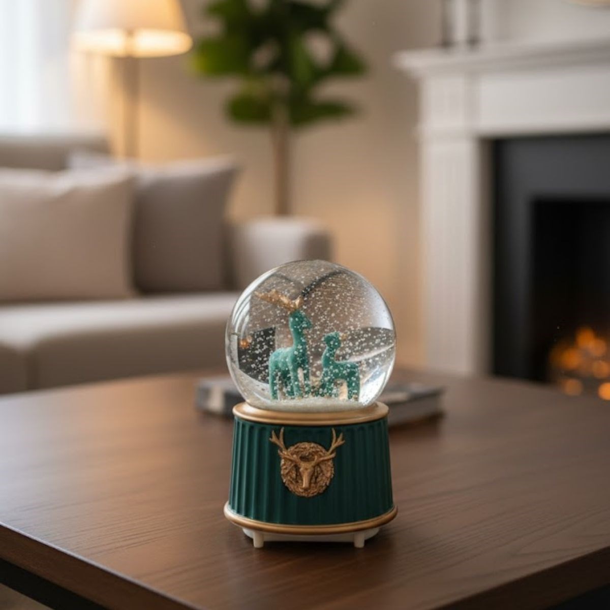 Battery-Powered LED Music Snow Globe with Two Reindeer #3