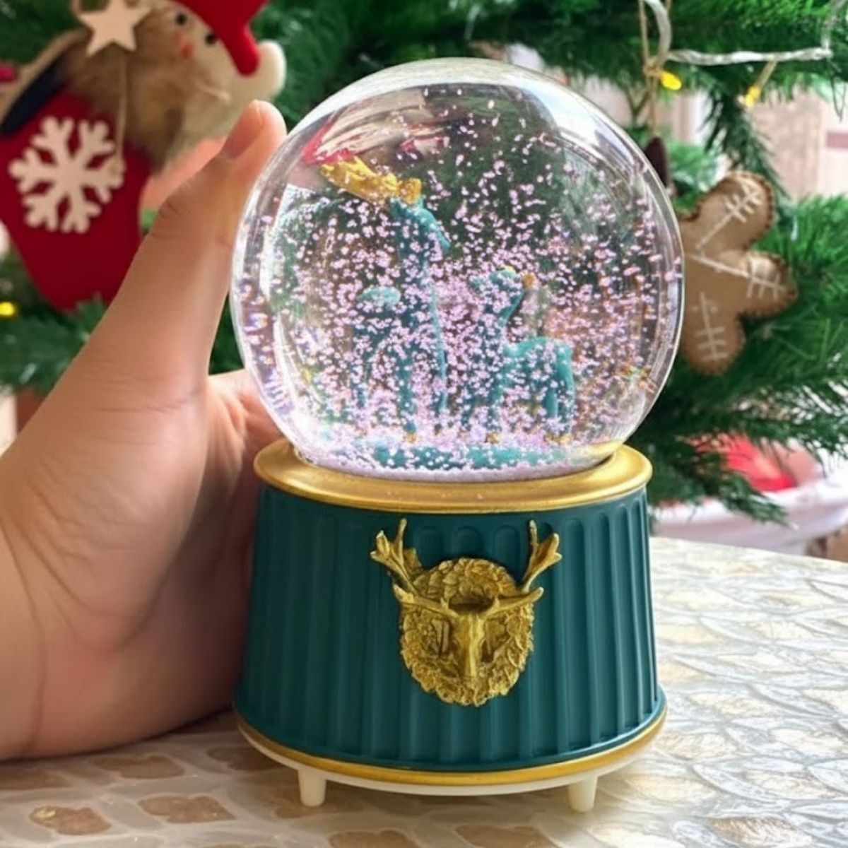 Battery-Powered LED Music Snow Globe with Two Reindeer #4
