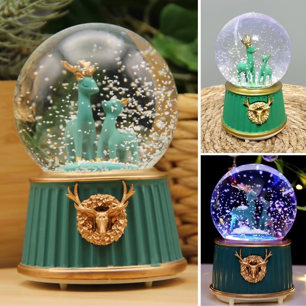 Battery-Powered LED Music Snow Globe with Two Reindeer #5