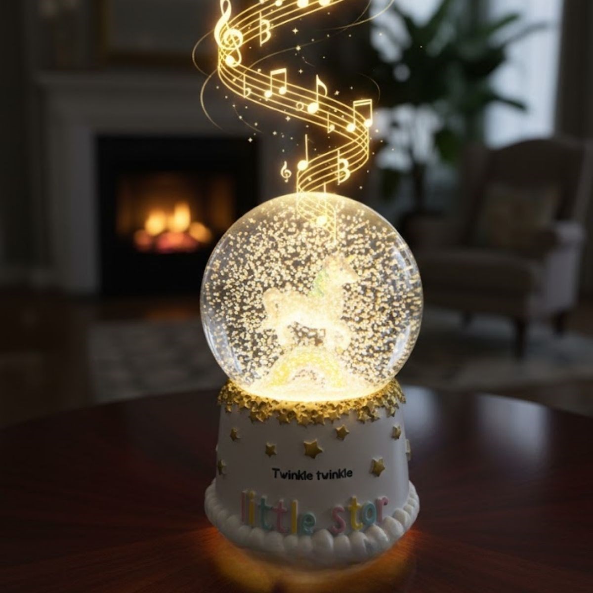 Battery-Powered Light-Up Musical Snow Globe with Pony Figure #5