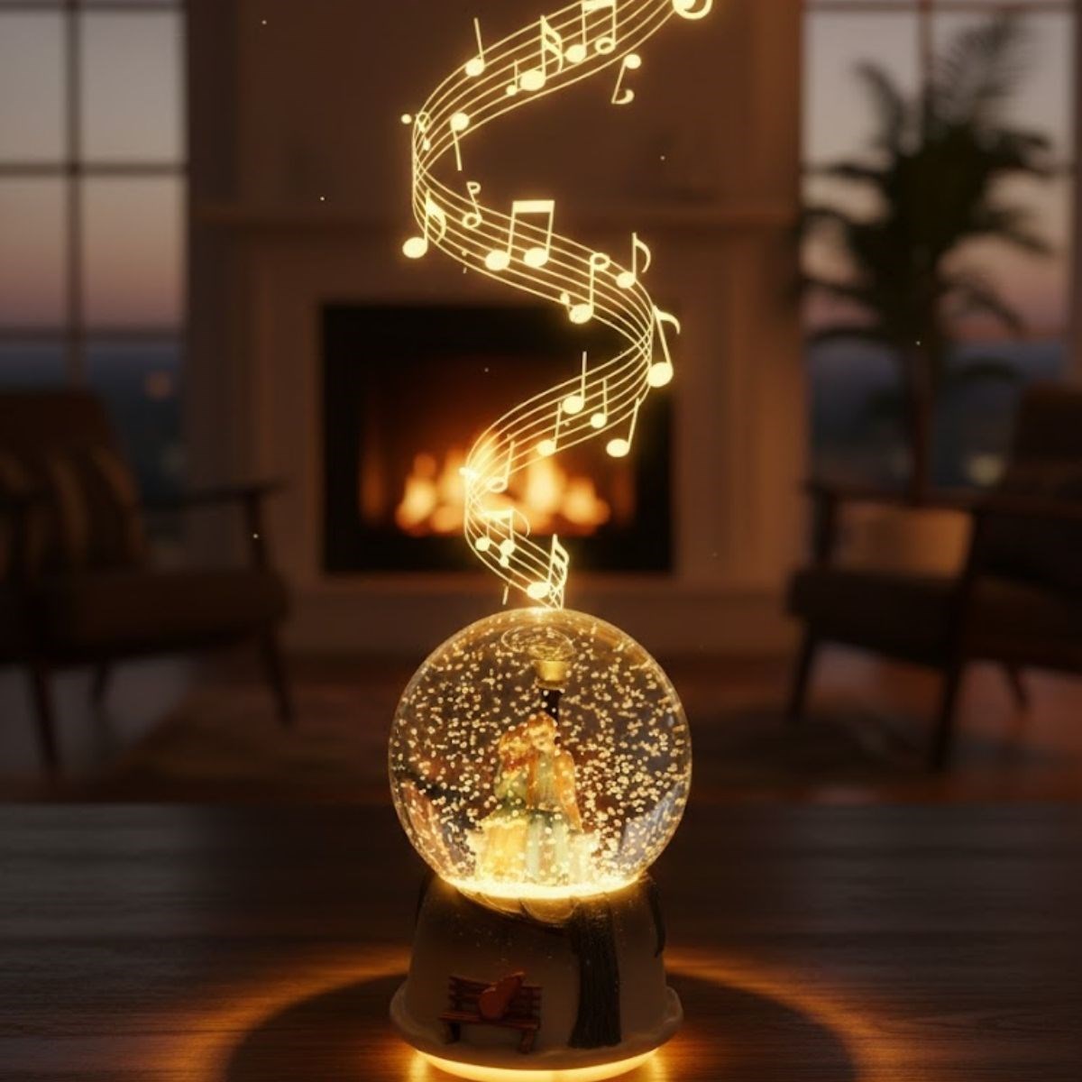 LED-Schneekugel mit Musik – Wintermärchen-Design mit Paar-Figur #3