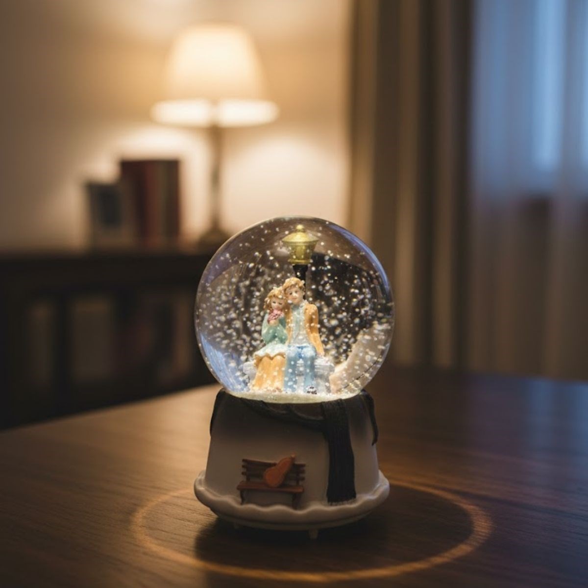 LED-Schneekugel mit Musik – Wintermärchen-Design mit Paar-Figur #5