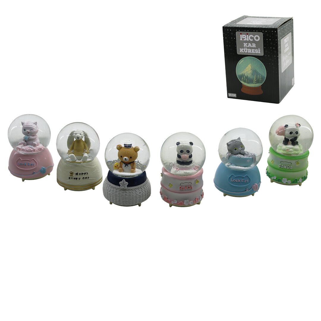 BÜYÜK BOY - 10CM PİLLİ - IŞIKLI MÜZİKLİ KAR KÜRESİ CAM HAYVA