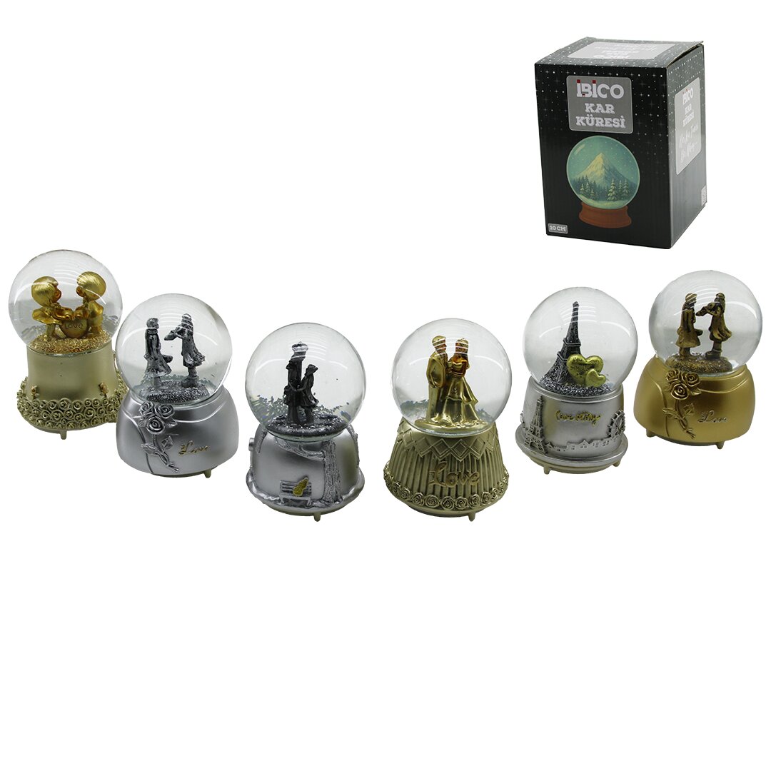BÜYÜK BOY - 10CM PİLLİ - IŞIKLI MÜZİKLİ KAR KÜRESİ CAM ESKİT