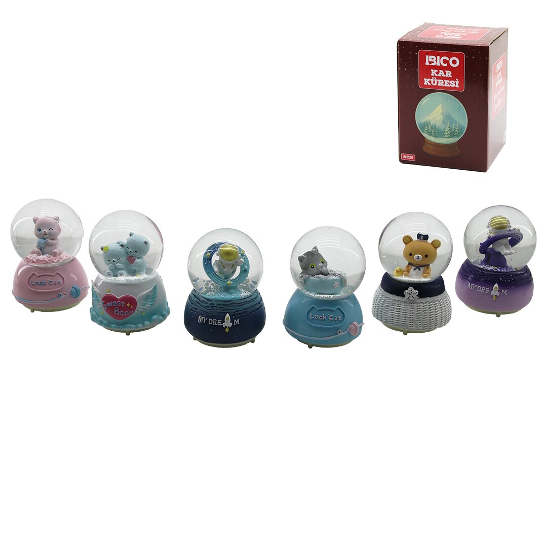 ORTA BOY - 8CM PİLLİ - IŞIKLI MÜZİKLİ KAR KÜRESİ CAM HAYVAN