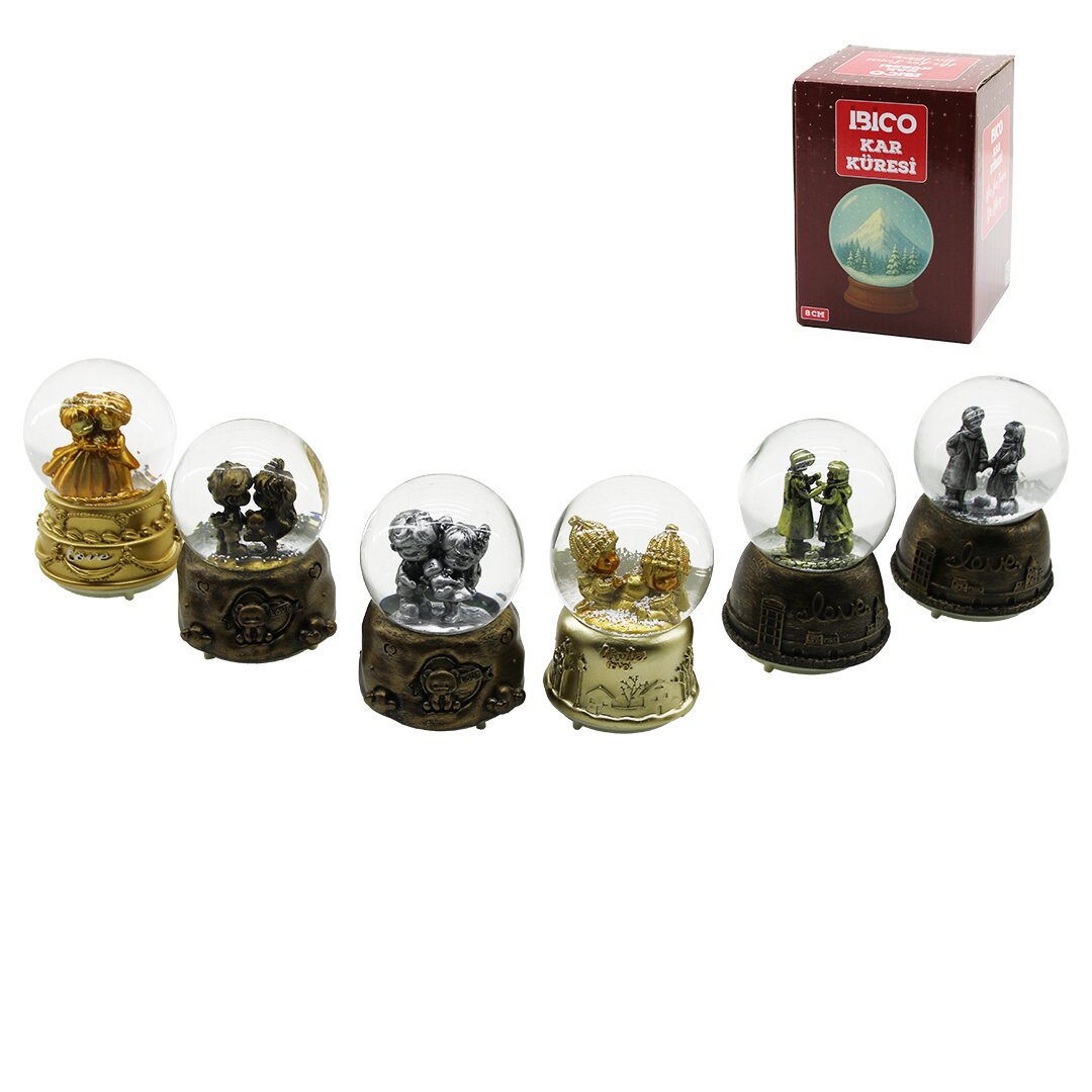 ORTA BOY - 8CM PİLLİ - IŞIKLI MÜZİKLİ KAR KÜRESİ CAM ESKİTME
