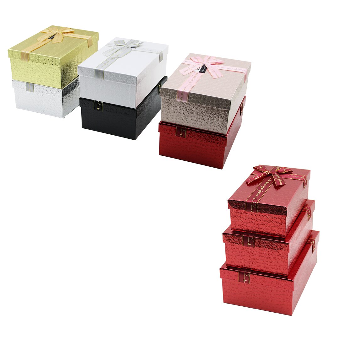 3PCS Rectangular Glossy Mixed Color Embossed Gift Boxes with