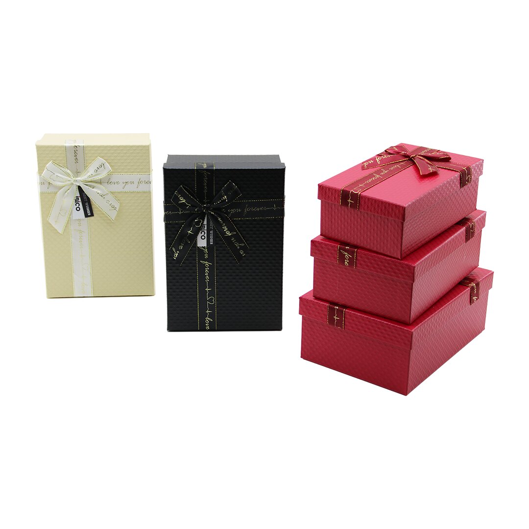 3-Piece Rectangular Matte Mixed Color Embossed Gift Boxes wi