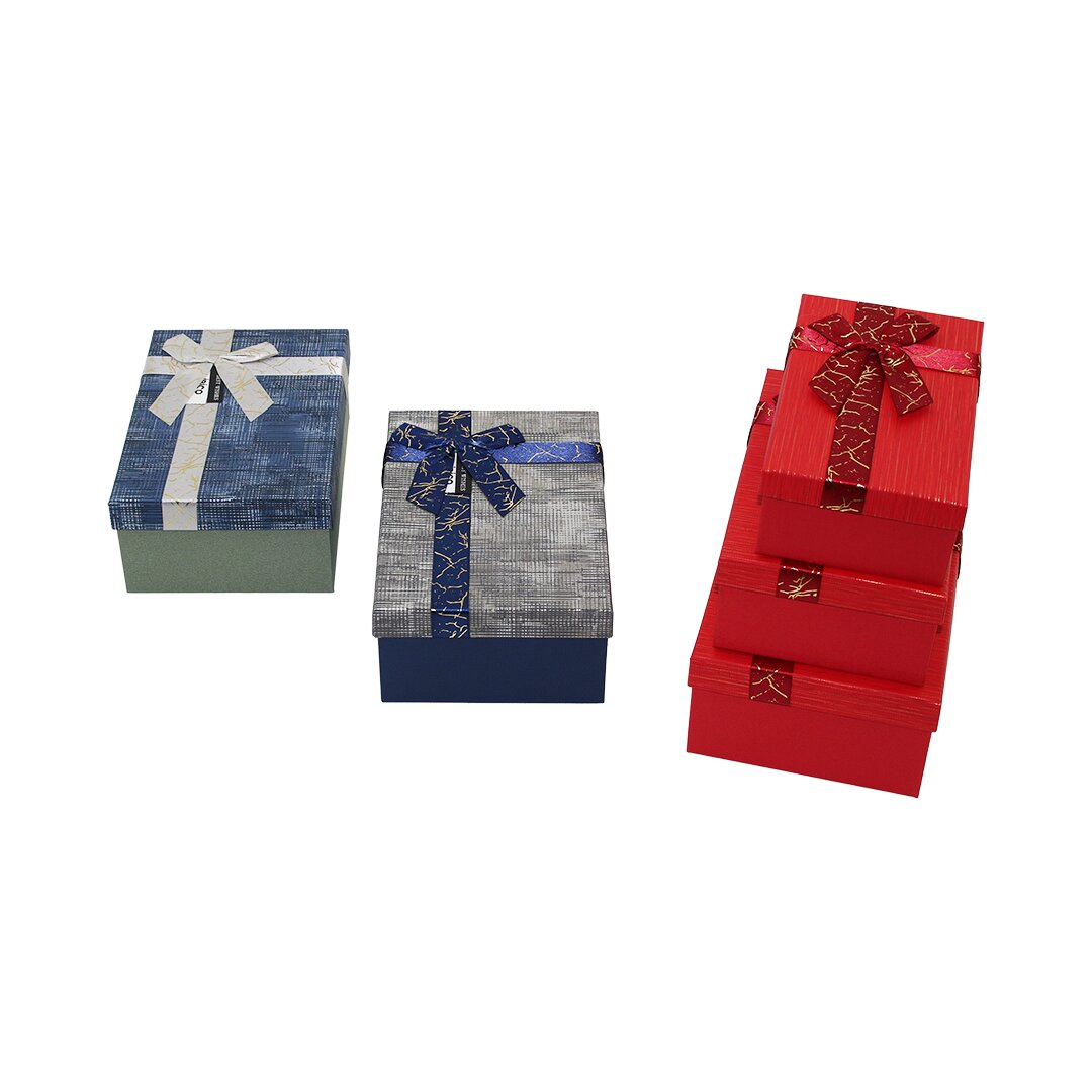 3-Piece Rectangular Striped Mixed Color Cardboard Gift Box w