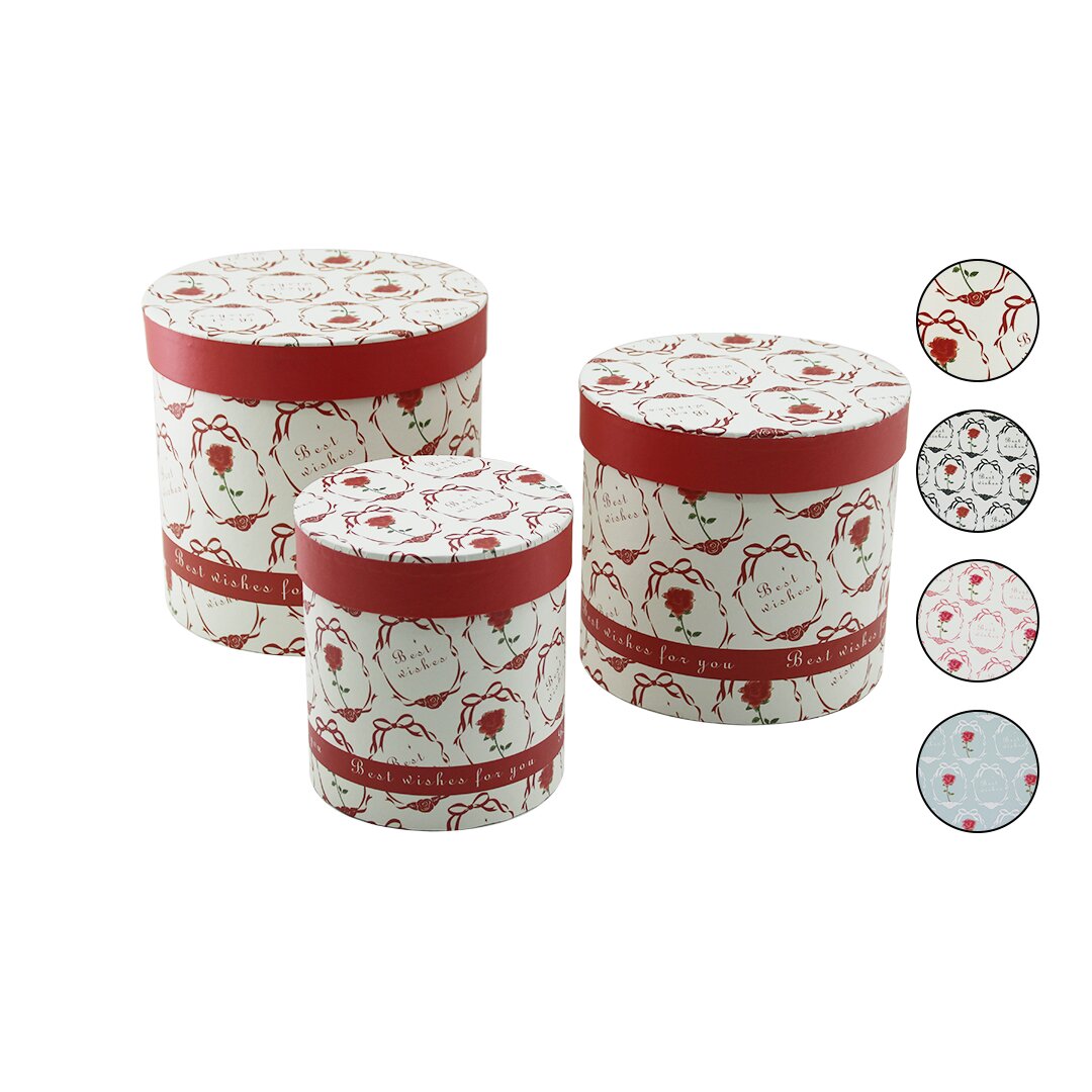 3PCS Round Floral Pattern - Mixed Color Cardboard Gift Box 1
