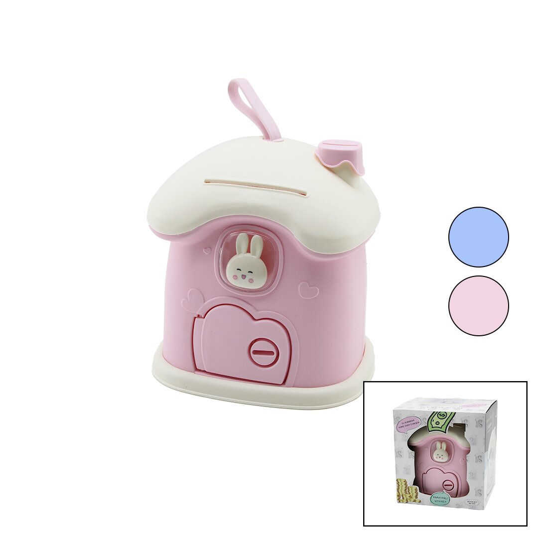 BÜYÜK=18X16X18CM EV MODELİ KİLİTLİ RENKLİ PLASTİK ÇOCUK KUMB