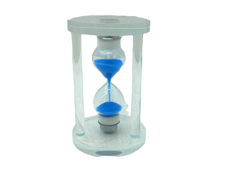 KÜÇÜK CAM KUM SAATİ CAM STANDLI 5 DAKİKA ZAMANLI = ÇAP: 5.8C