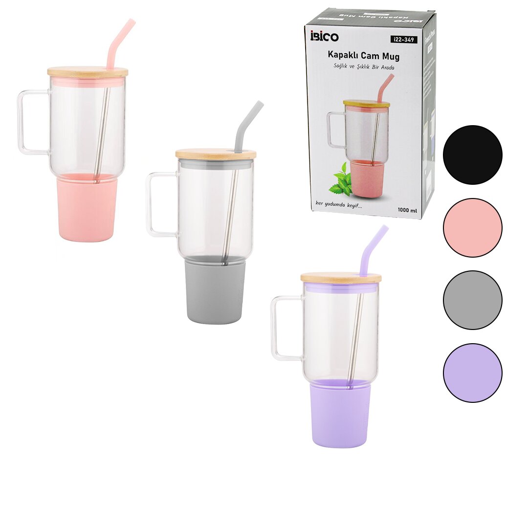 Glass Water Bottle 1000ML with Bamboo Cap & Silicone Protect