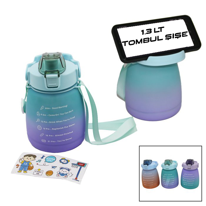 1.3L Colorful Plastic Water Bottle with Straw & Phone Holder