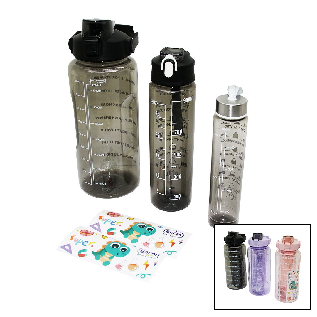 3-Size Transparent Colored Water Bottle with Pipette (5563)