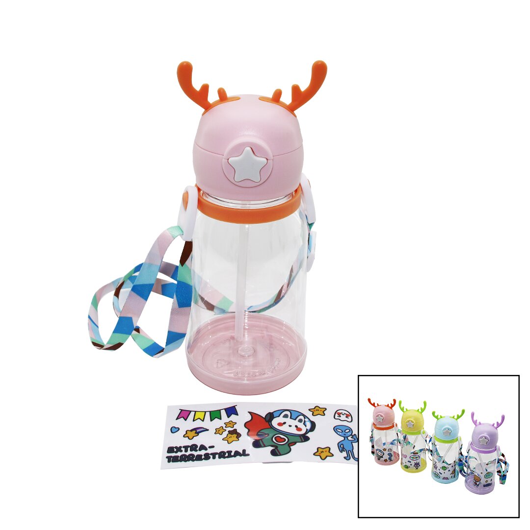 Deer Design Kids Water Bottle with Straw & Carry Strap (5563