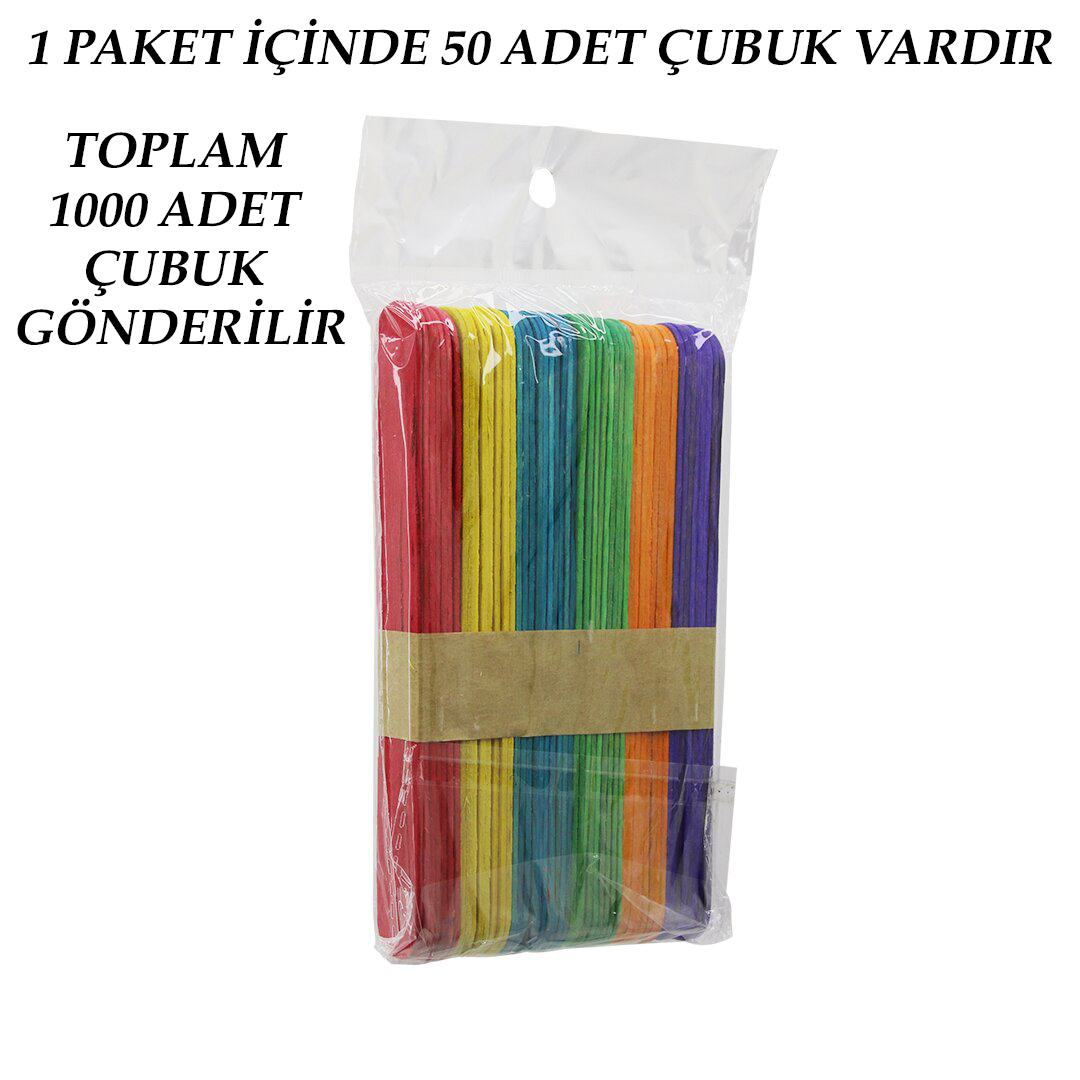 RENKLİ - 1000 ADET AHŞAP ELİŞİ - DİL ÇUBUK 15CM X 1.8CM (5563) #2