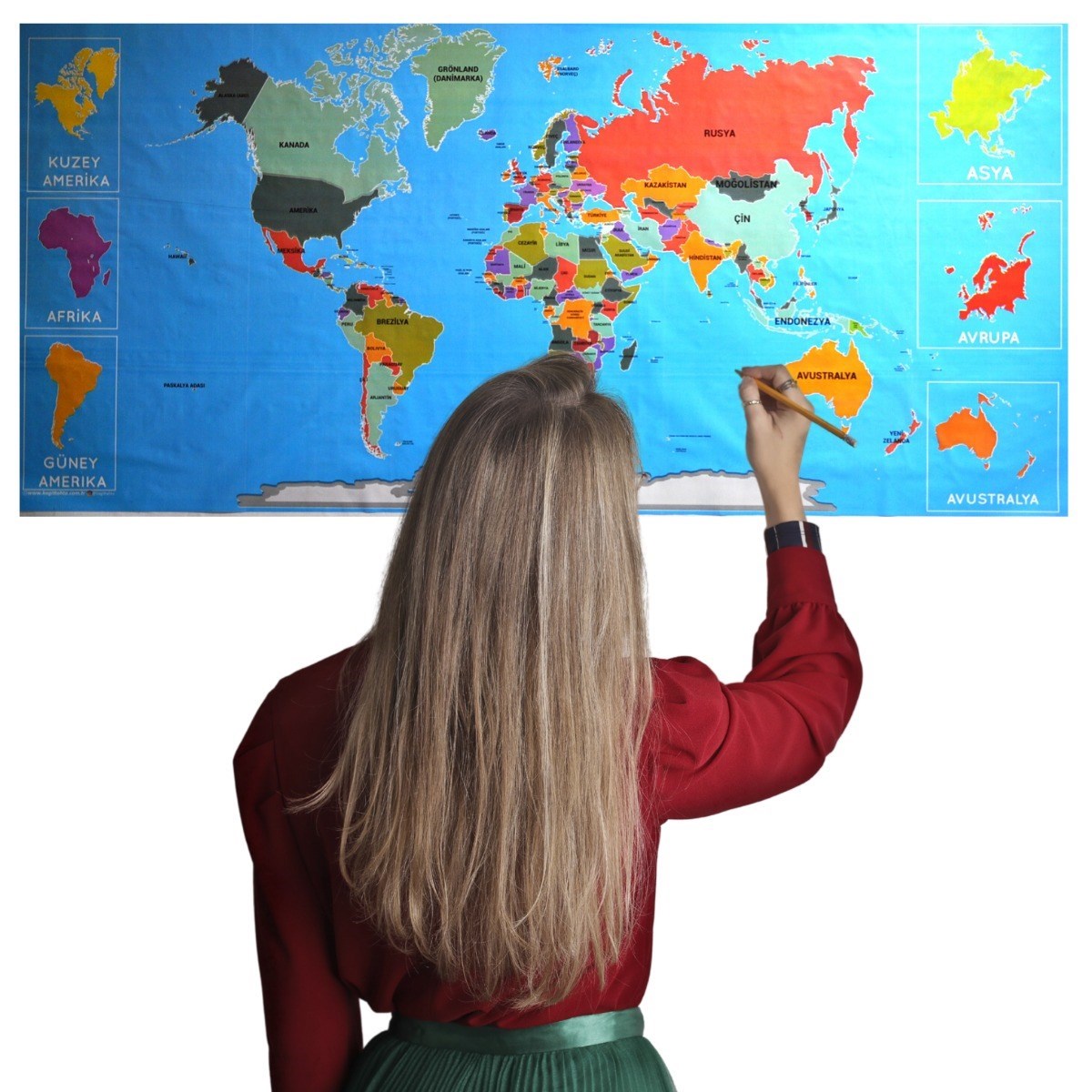 Farbige Weltkarte magnetisch Wandaufkleber ohne Klebstoff 118 x 56 cm (5563) #2