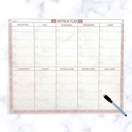 Şeffaf Kendiliğinden Yapışkanlı Kalemli Haftalık Planlayıcı