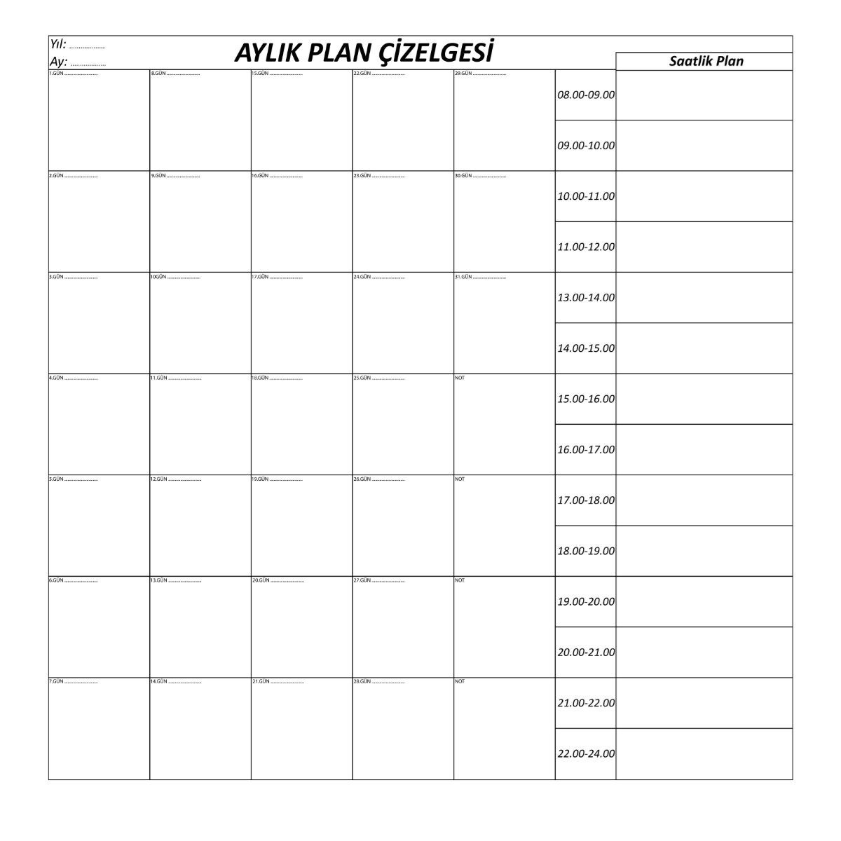 Aylık Planlayıcı Manyetik Duvar Stickerı Takvim Plan Çizelge