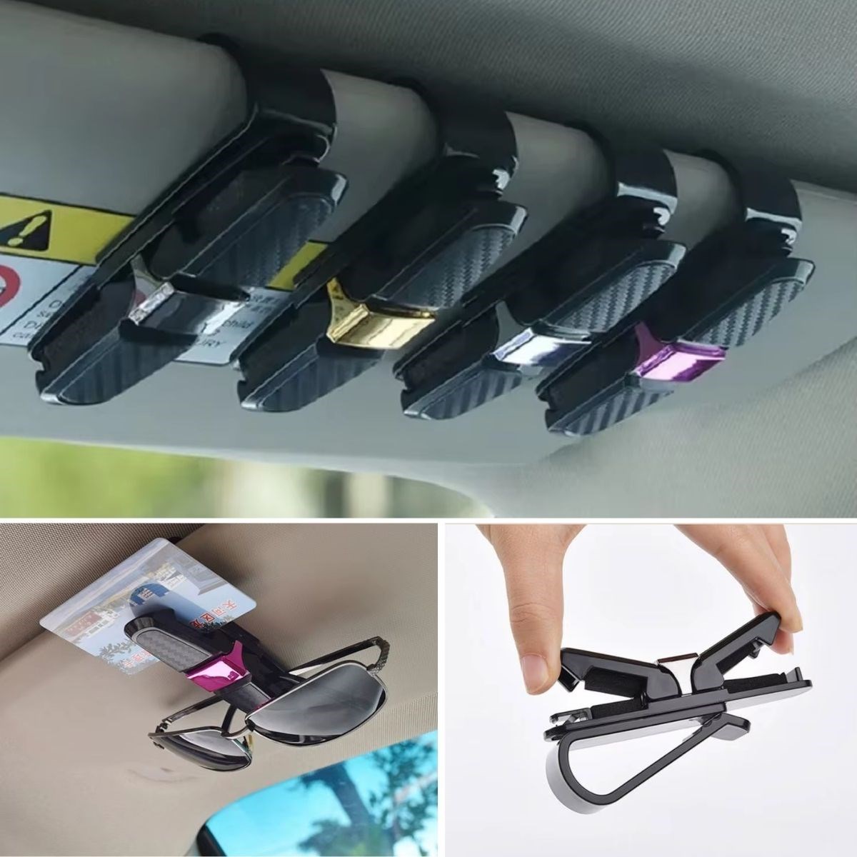 Araç İçi Güneşliğe Takılan 2&amp;apos;li Gözlük,Kart,Para Takmalık Aparat (5563) #2