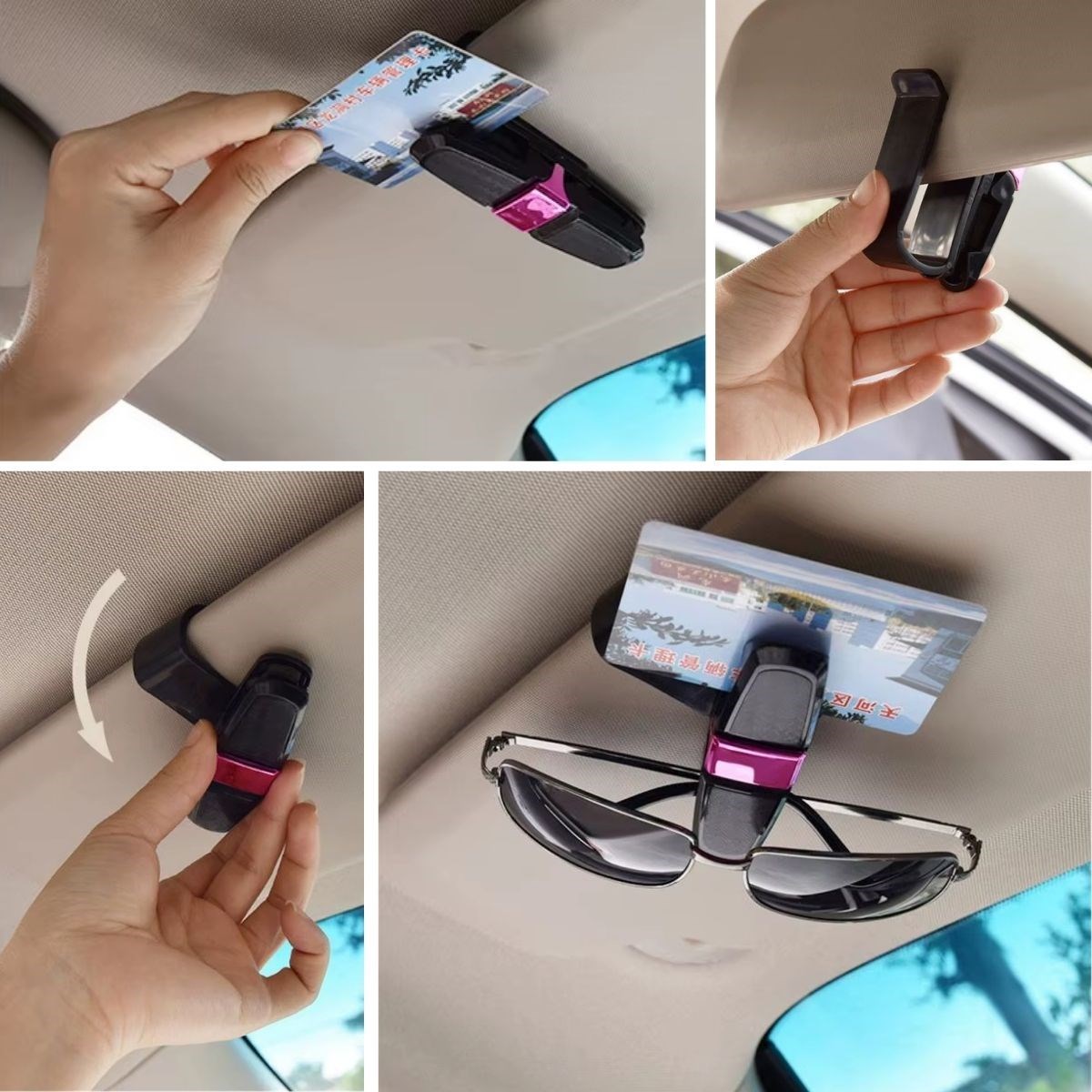 Araç İçi Güneşliğe Takılan 2&amp;apos;li Gözlük,Kart,Para Takmalık Aparat (5563) #3