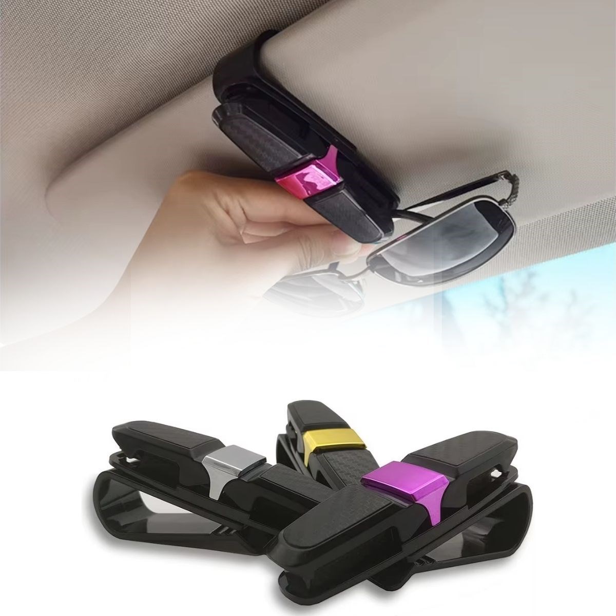 Araç İçi Güneşliğe Takılan 2&amp;apos;li Gözlük,Kart,Para Takmalık Aparat (5563) #4