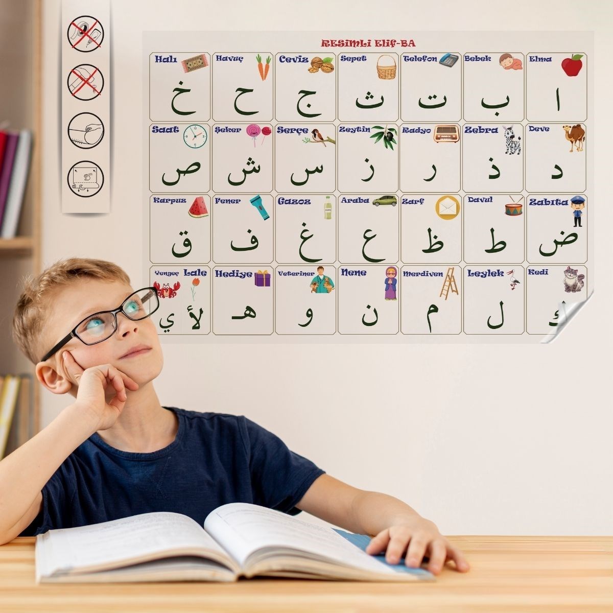 100x150 cm Statik Kağıt Elif-Ba Öğrenme Tahtası (5563)