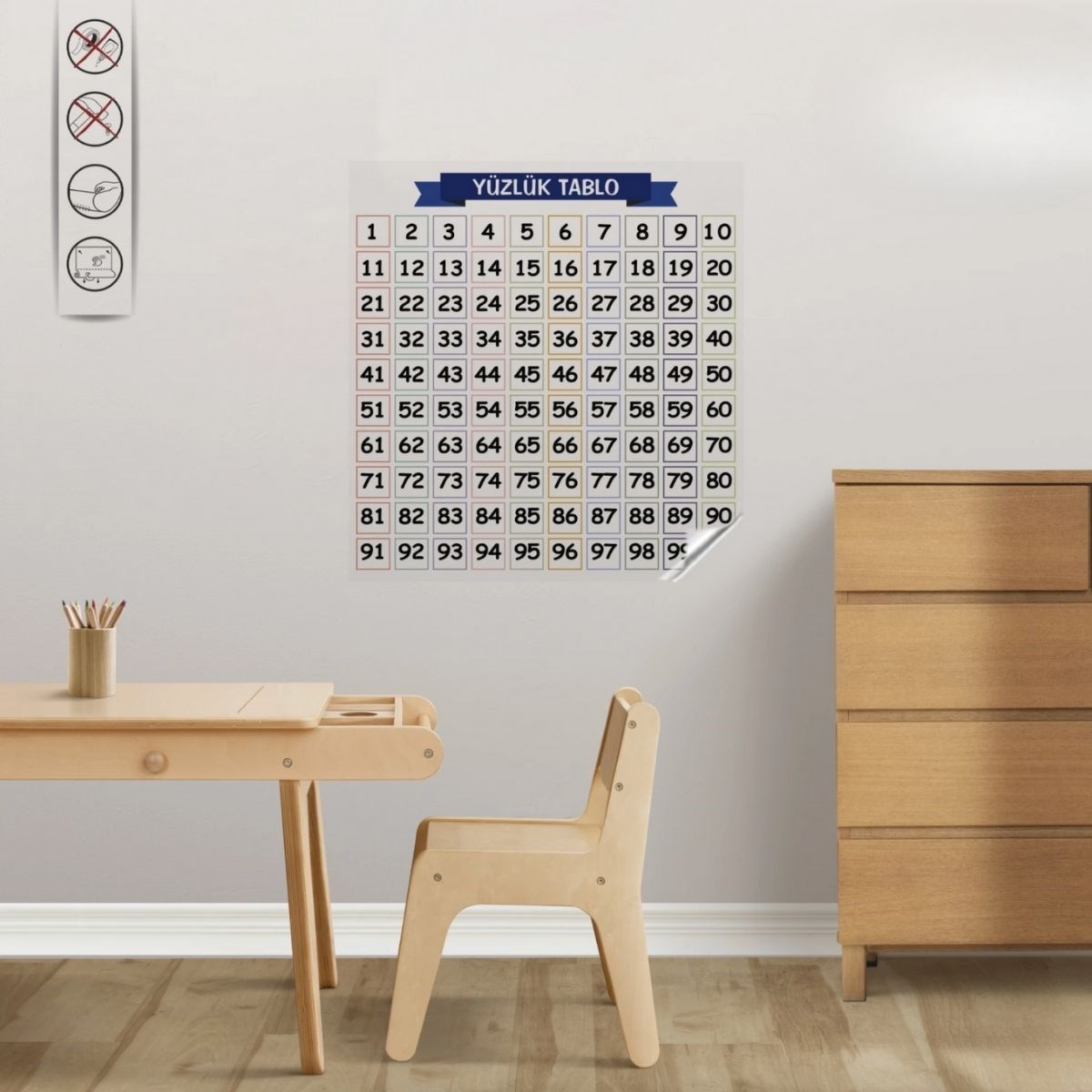 Math Learning Hundred Chart Static Wall Sticker No Residue 60x60cm #2